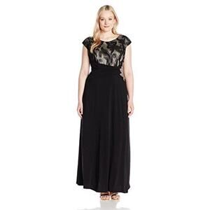 Sangria sz 16 black lace embellished waist maxi gown cocktail special dress